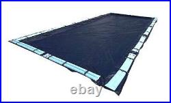 18 x 36 Foot Dark Blue Rectangular In Ground Winter Pool Cover with Water Tubes