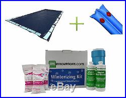 20x40' Dark Blue Rectangular Inground Pool Cover + Water Tubes + Winterizing Kit