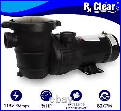 Rx Clear Above Ground. 75 HP Single Speed Pump For Swimming Pool with Cord