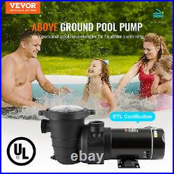 VEVOR Above Ground Swimming Pool Pump Single Speed 1 HP 80 GPM 3450 RPM 120V UL