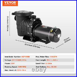 VEVOR Above Ground Swimming Pool Pump Single Speed 2 HP 110 GPM 110V / 240V