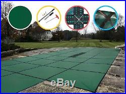 Water Warden Solid Safety Pool Cover with Step Blue Green with Drain 20 Yr Warranty